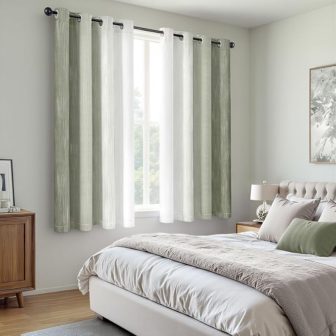 MIULEE Sage Green and Greyish White Ombre Blackout Curtains 52Wx54L | Full Room - Image 6