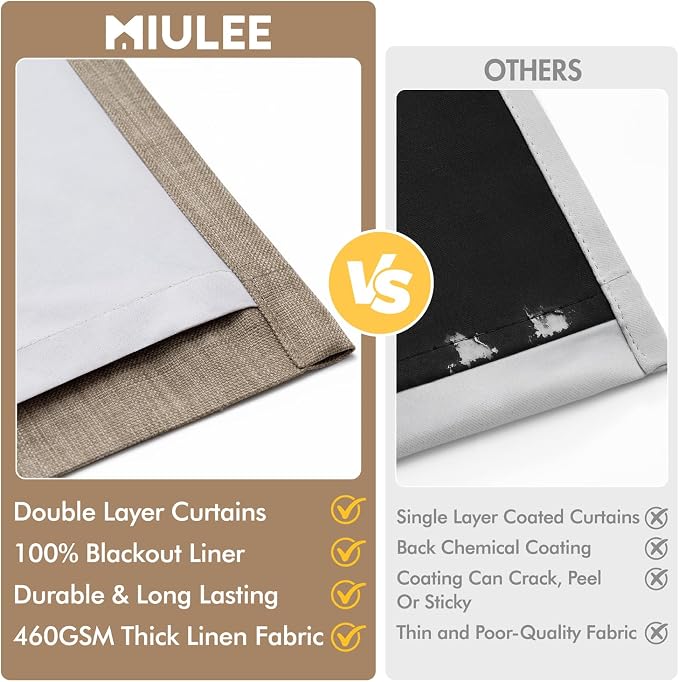MIULEE Pinch Pleated 100% Blackout Curtains 40"x90" Burlywood Birch 4 Panel | - Image 8