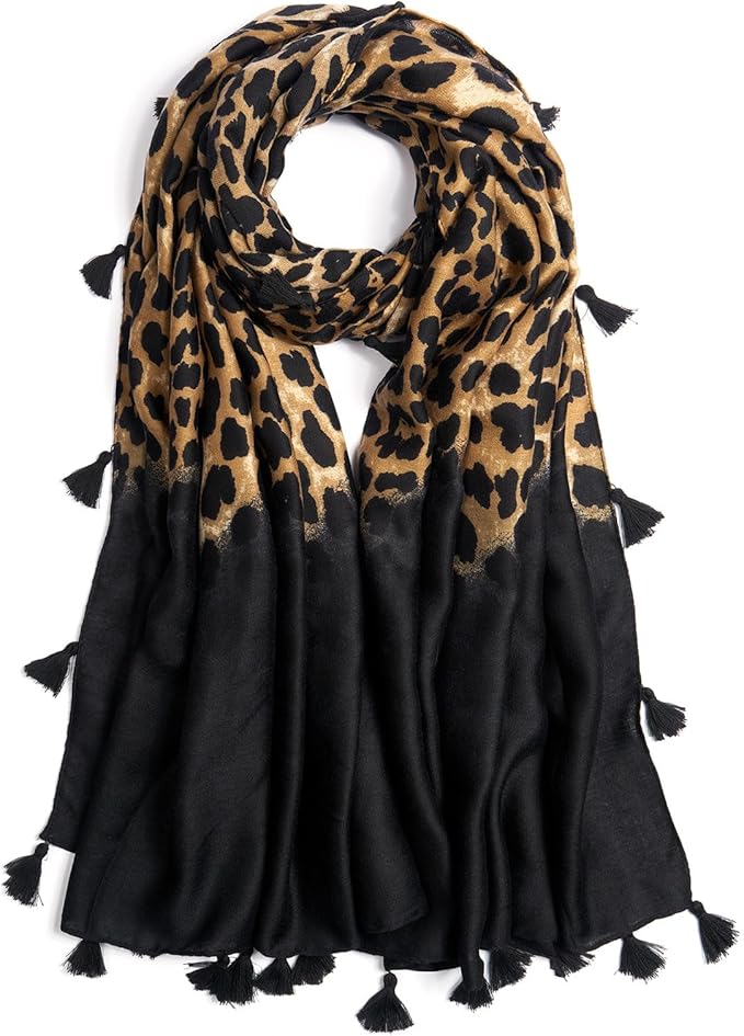 Scarf for Women Lightweight Soft Floral Leopard Printed Scarves Fall Winter Fashion Shawl Wrap with Fringe