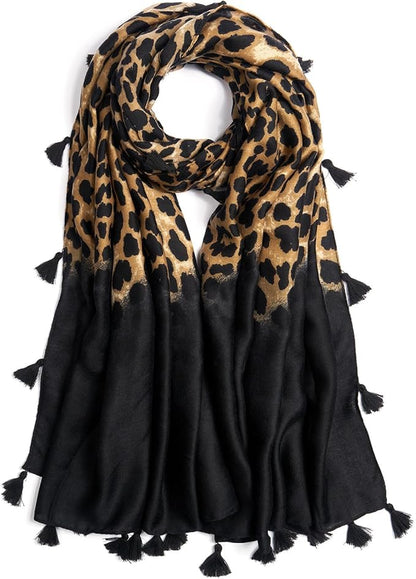 Scarf for Women Lightweight Soft Floral Leopard Printed Scarves Fall Winter Fashion Shawl Wrap with Fringe