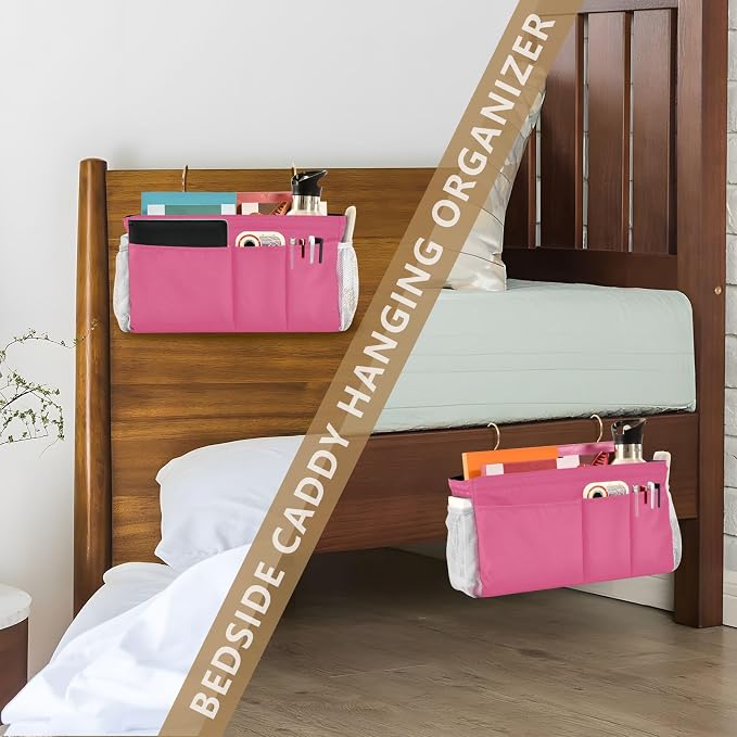 Neon Rose Red Bedside Caddy Storage Bag Bedside Organizer - Image 7
