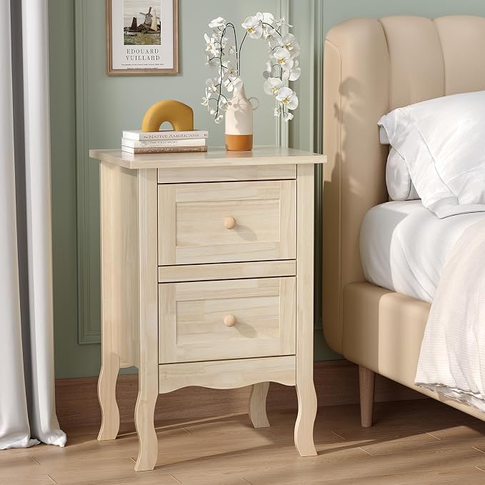 Bonnlo Solid Wood Nightstand Unfinished by Bonnlo
