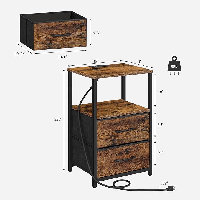 TUTOTAK Nightstands Set of 2, LED End Table - Image 3