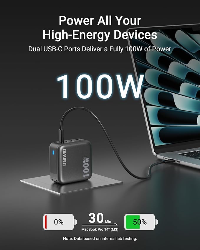 UNIWEI 100W USB C Charger Block, 4-Port GaN and Ultra-Compact Wall Adapter, for MacBook, iPhone 17/16 Series, Samsung Galaxy, Pixel, and More