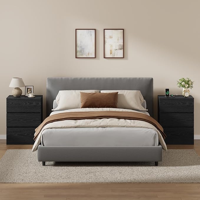 Nightstand with Charging Station and Hidden Drawer, Modern Night Stand - Image 2