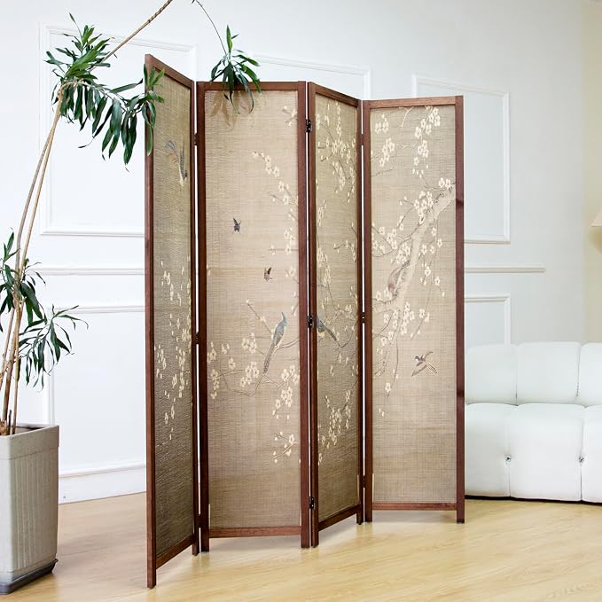 4 Panel Bamboo Room Divider Screen, Double-Sided Privacy Screen | Double-Sided - Image 5