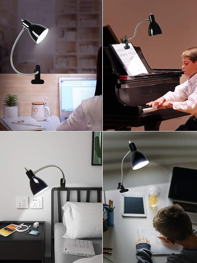 Desk lamp Eye-Caring Table Lamps, 360°Rotation Gooseneck Clip on Lamp Reading - Image 9