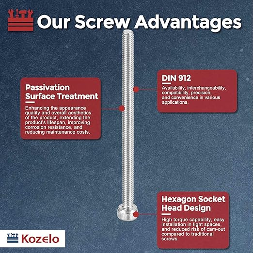 Kozelo 25pcs Socket Head Cap Screws - [M4-0.7 x 65mm] 304 Stainless Steel Allen Socket Drive for Electrical Motor 3D Printing Fan Engine Replacement Use, Silver