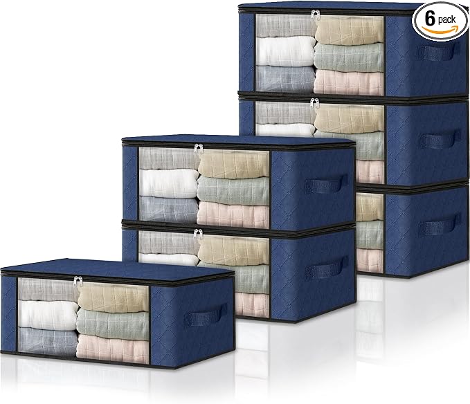 HomeHacks 6-Pack Clothes Organizer Storage Bags, 35L Storage Bins, Reinforced by HomeHacks