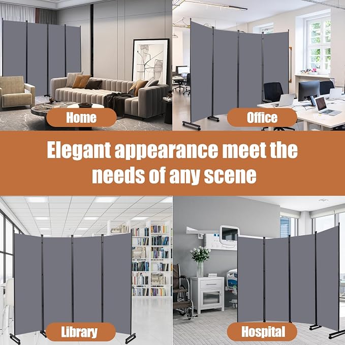 Room Divider 88'' Wide Folding Privacy Screens, 4 Panel Wall Divider w/Wheel | - Image 7