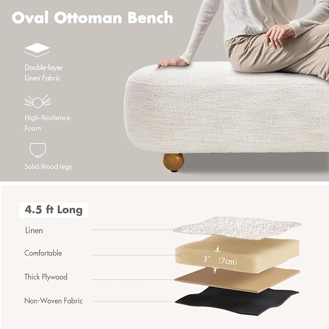 Hyfirm 54" End of Bed Bench, Upholstered Bedroom Ottoman Bench - Image 5