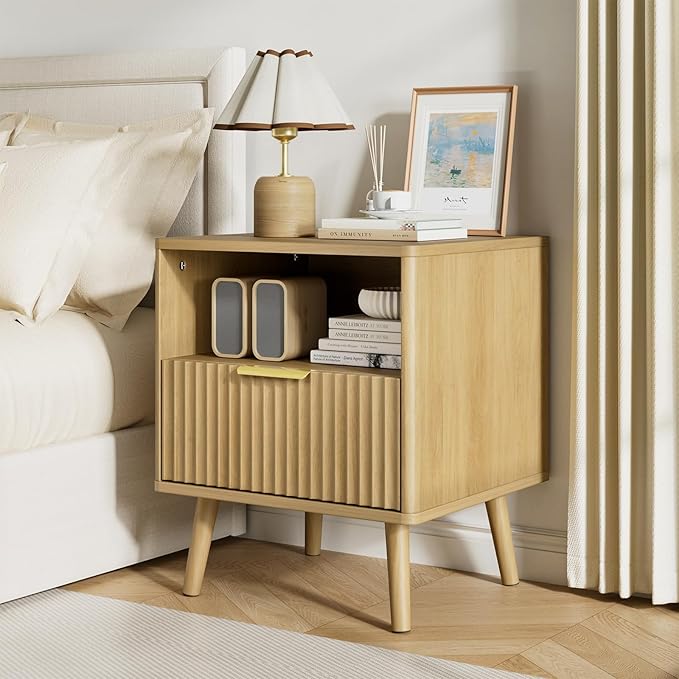 LYNSOM Fluted Dresser and Nightstand Sets 3 Piece, 5-Drawers Dresser and 1-Drawer Nightstands Set of 2, Wood Bedroom Furniture Set for Home, Bedroom, Hallway, Oak