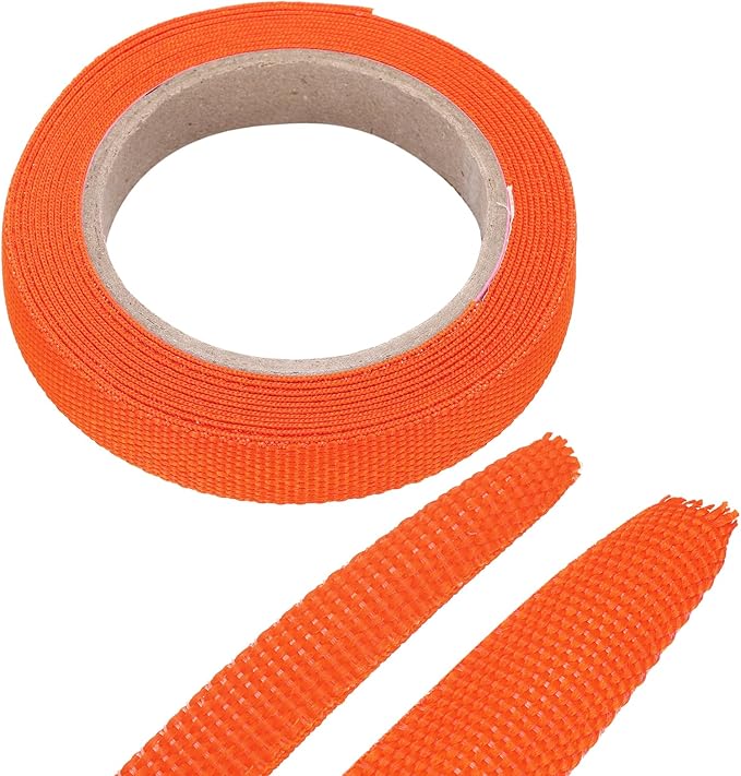 MECCANIXITY Braided Cable Sleeves Heat Shrinkable Fabric Sleeving, 5/16" 10ft Orange 2:1 Ratio Heat Shrinkable Cord Protector for Harness Cable, Network Cable Protection, Cable Management