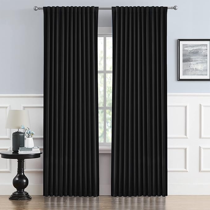 Black Curtains for Sliding Glass Door, 2 Panels, W70 x L84 | Blackout Temporary by DUALIFE