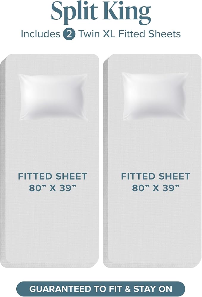 Bare Home Hotel Luxury Split King Sheet Set, Extra Soft, 7 Piece Set, Deep Pockets, Easy Fit, Cooling & Breathable, Wrinkle, Fade, Stain Resistant, Includes 4 Pillowcases (Split King, Light Blue)