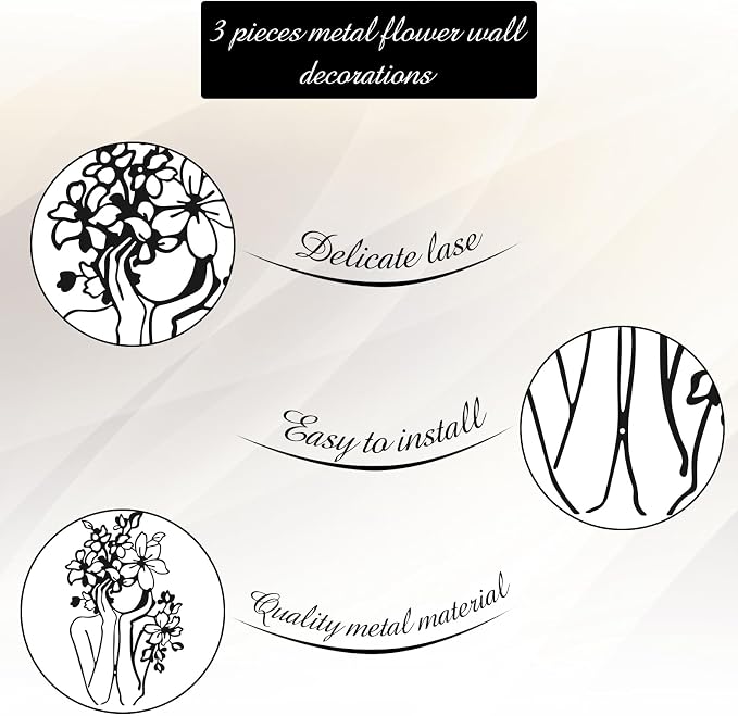Photect 3 Pcs Metal Wall Art Decor Minimalist Abstract Woman Wall Art Metal - Image 5