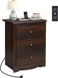 WLIVE Tall Nightstand with Charging Station, Wood Night Stand with 3 Drawers by WLIVE