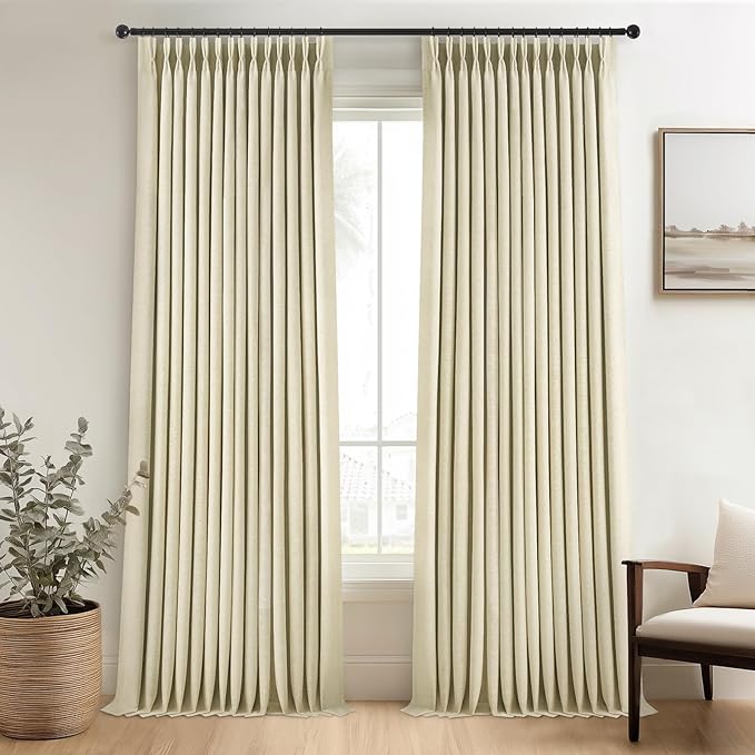 102 Inches Long 100% Blackout Natural Linen Curtains, Farmhouse Pinch Pleated by Topfinel