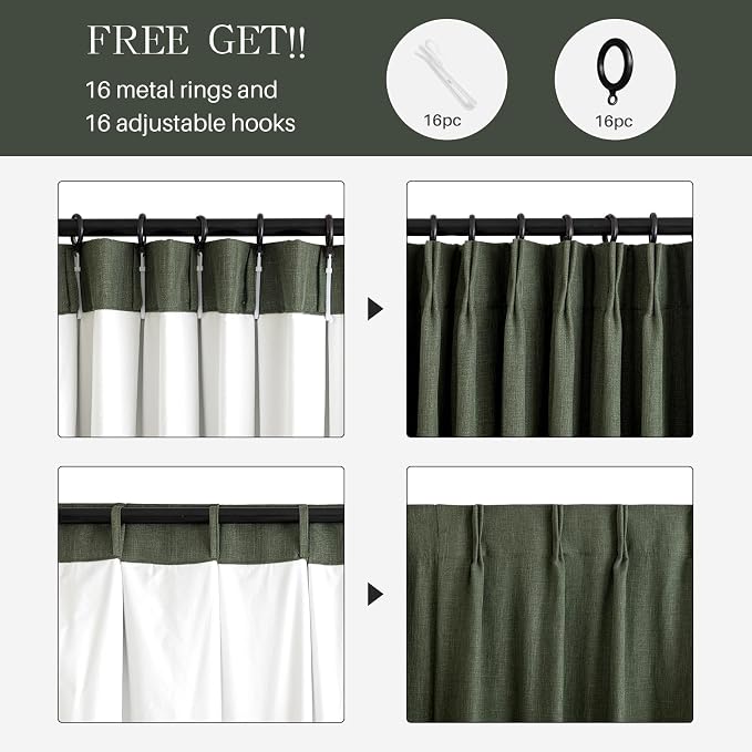 Pinch Pleated Linen Curtains 100% Blackout 63 Inches Long - Image 8