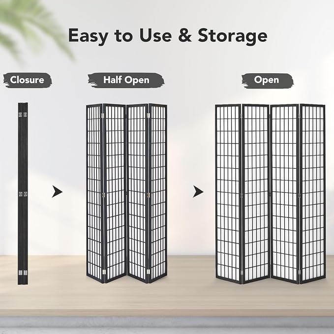 6ft Room Divider Wall Shoji Screen, 4 Panel Folding Privacy Screen - Image 7