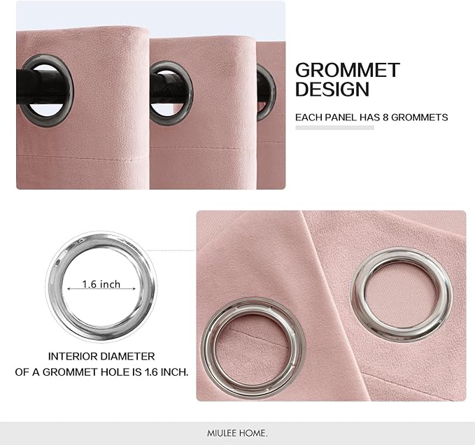 MIULEE Velvet Curtains Light Pink 52 x 96 Inch Length Set of 2 | Grommet Drapes - Image 2