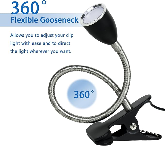 Desk lamp Eye-Caring Table Lamps, 360°Rotation Gooseneck Clip on Lamp Reading - Image 3