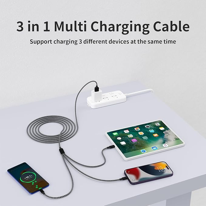 Firsting Multi Charging Cable,(2Pack 4FT) 3 in 1 Charging Cable for Multiple Devices, Nylon Braided Universal Charger Phone Charger Cord with Type-C,Micro USB,IP Port for iPhone16/15 Series/Phone&Pad