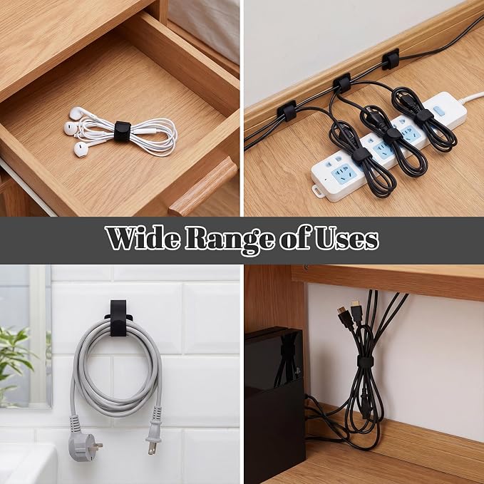 100 Pcs Cable Management Under Desk, Hook and Loop Cable Straps, Residue-Free - Image 7