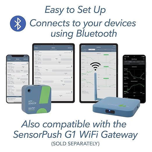 SensorPush HTP.xw Smart Temperature Sensor & Humidity Sensor - Thermometer, Barometer, & Hygrometer w/App Monitoring - Premium Heat Index, Barometric Pressure Gauge, Temperature and Humidity Monitor
