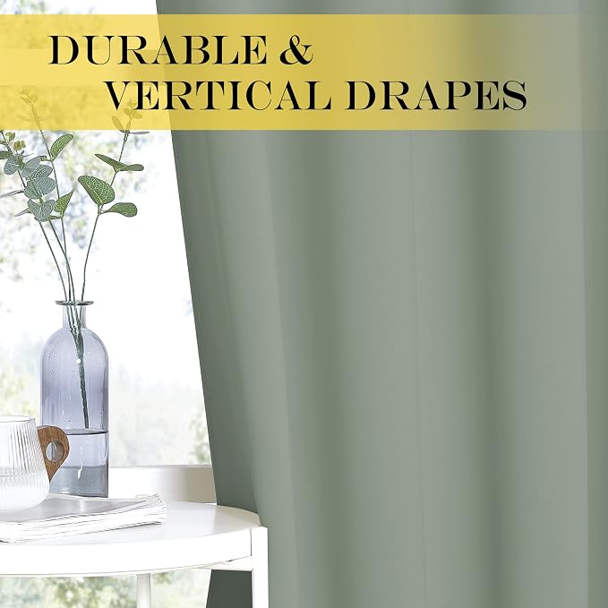NICETOWN Blackout Sage Green Curtain 84 inch Length - Image 4