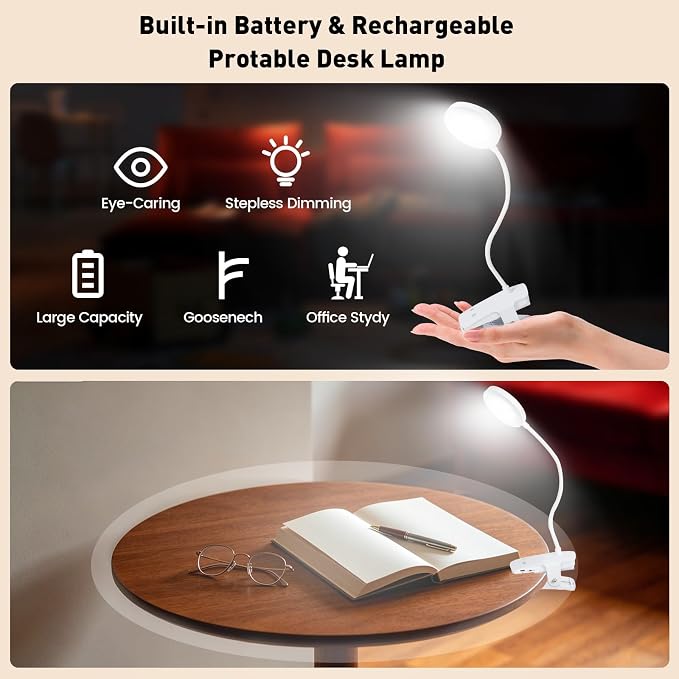Cordless Rechargeable Clip On Desk Lamp Thick Flexible 360° Gooseneck | 450 - Image 3