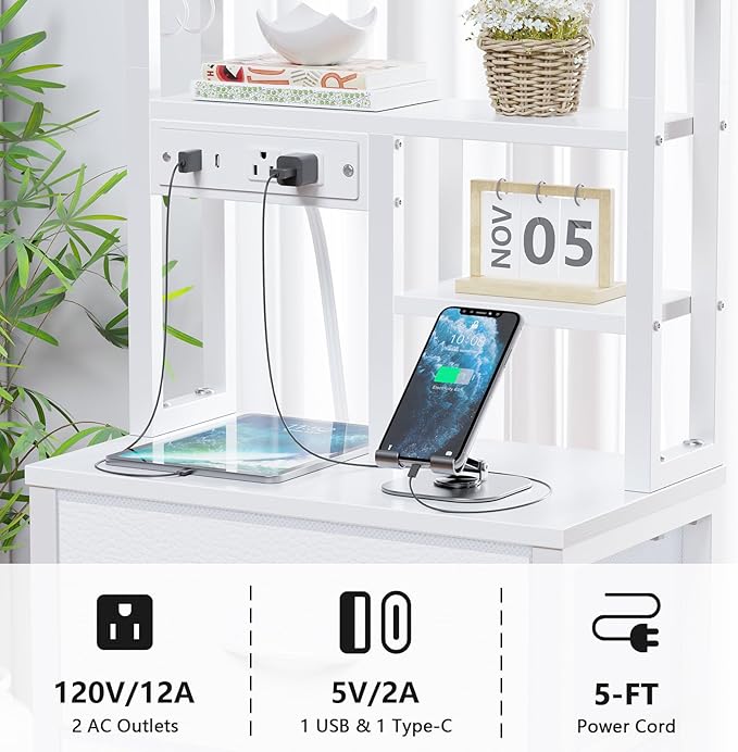 Tall Night Stand, 52.1" LED White Nightstand - Image 5