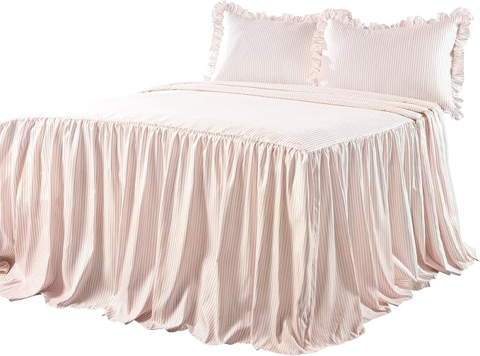 Lush Decor Ticking Stripe Bedspread Queen Size 3 Piece Set Blush - Image 7