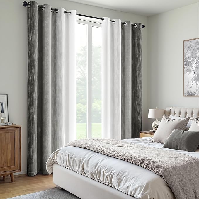 MIULEE Grey and Greyish White Ombre Blackout Curtains 52Wx90L Set of 2 | Full - Image 6