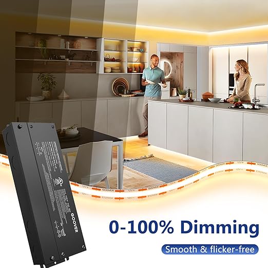 GOOVER 180W Dimmable LED Driver,12V 5-in-1 Dimmable Power Supply,3-Channels AC to DC Transformer for LED Light, Compatible with Most Dimmer, Waterproof IP67 and UL Listed, Class 2