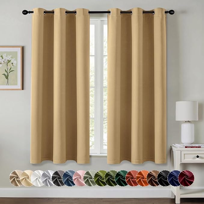 MIULEE Blackout Curtains for Bedroom 2 Panels 40 x 54 Inch Long Gold | Thermal by MIULEE