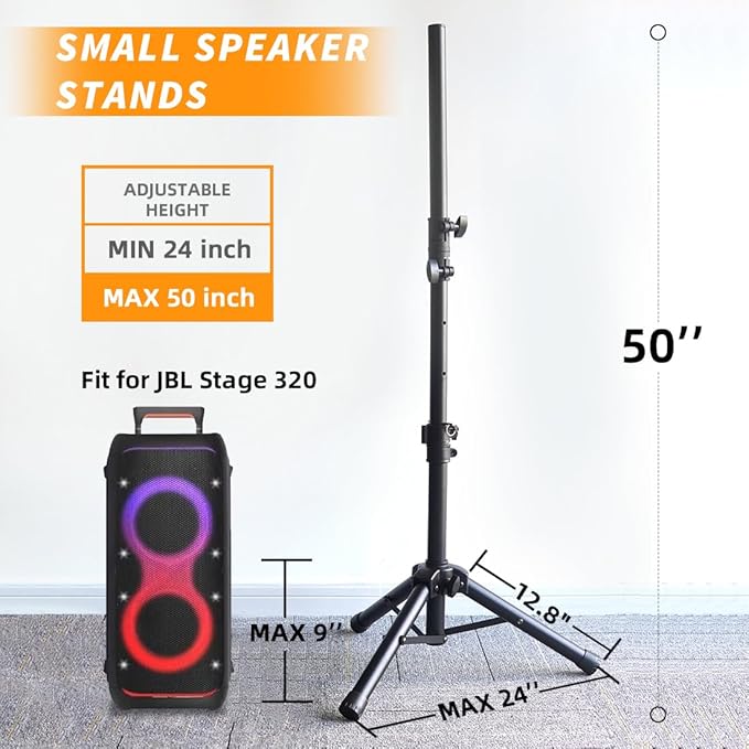 Small Speaker Stands 2 Pack, 24-50 Inch Height Adjustable Speaker Tripod Stand Pair, Lightweight 35mm Compatible Insert, Support 55 LB with 2 Storage Bags