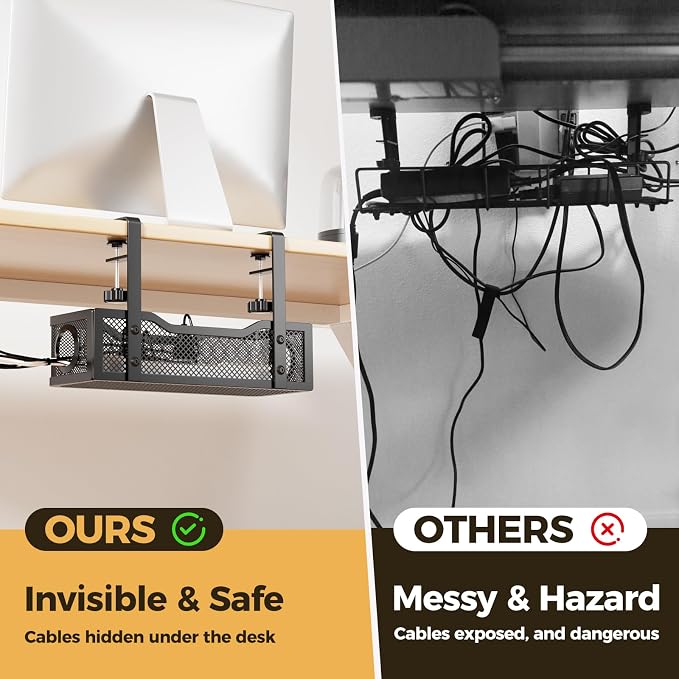 Under Desk Cable Management Tray Black 4 Pack, 13.5" Wire Organizer No Drill | - Image 3