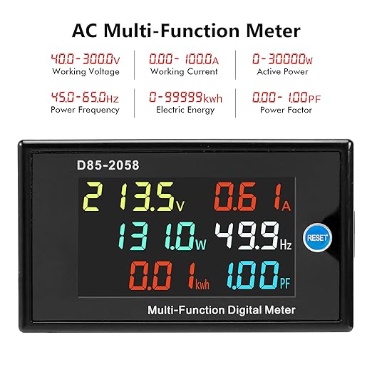 DROK AC Multimeter, AC 40-300V 100A 110V/220V Voltage Current Power Factor Frequency Electric Energy Monitor with Current Transformer, Digital LCD HD Display, Volt Amp Watt Detector Reader Panel