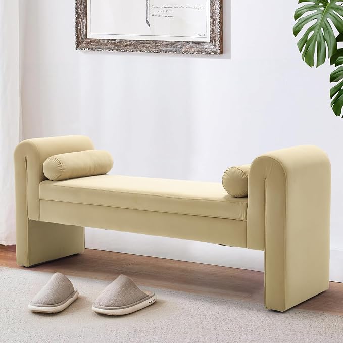 61" Velvet End of Bed Bench, Upholstered Seat - Image 7