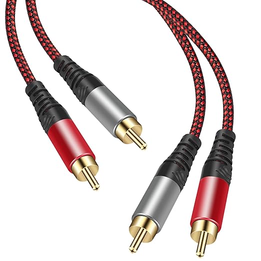 Tiierzon RCA Cable 3Ft,2Rca Male to 2-RCA Male Audio Stereo Subwoofer Cable [Hi-Fi Sound] Nylon-Braided Auxiliary Audio Cord for Home Theater, HDTV, Amplifiers, Hi-Fi Systems,Speakers and etc (3Ft)