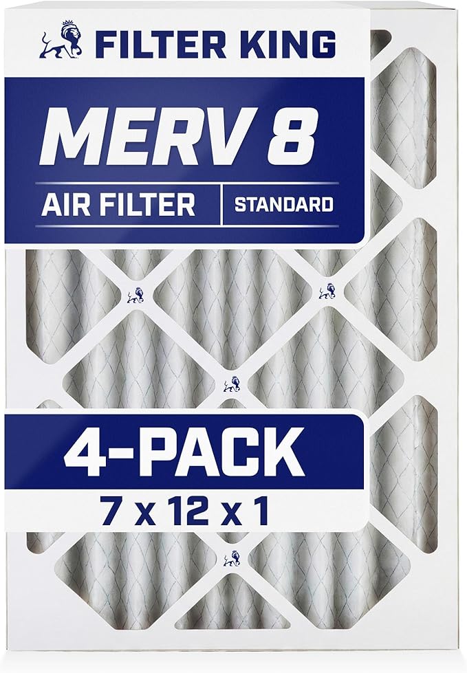 Filter King 7x12x1 Air Filter | 4-PACK | MERV 8 HVAC Pleated A/C Furnace Filters | MADE IN USA | Actual Size: 7 x 12 x .75"