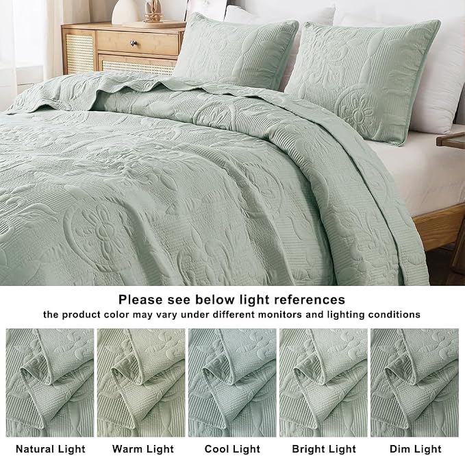 B2EVER Sage Green Damask Quilt Twin Size Bedding Sets - Image 8