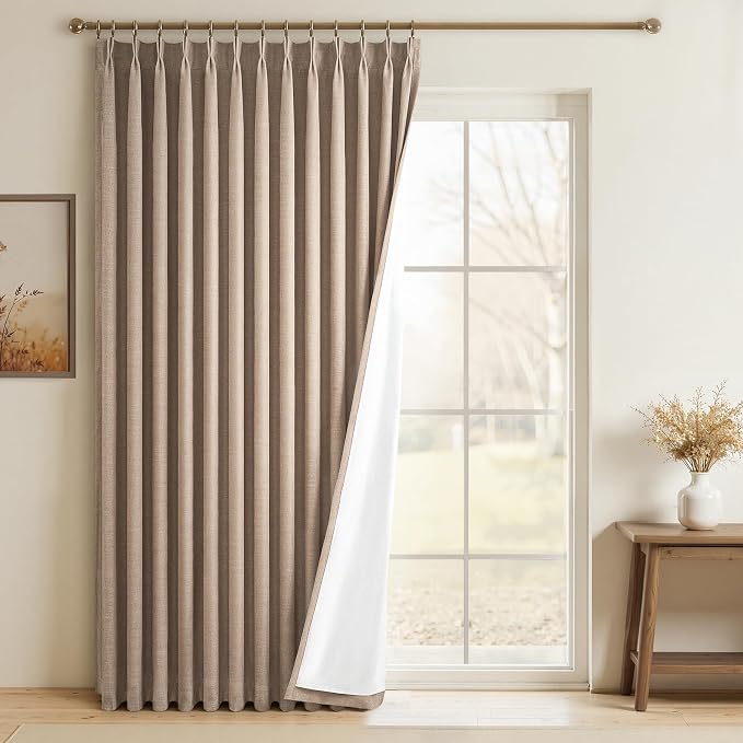 Topfinel 90 Inch Full Blackout Pleated Curtains, Fall Linen Black Out Thermal by Topfinel