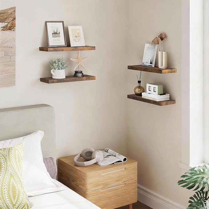 BAYKA Rustic Brown Floating Shelves 15.7in, Wall Mount Wood Shelf | Easy Install - Image 5