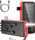 boogostore Portable Charger with Built in Cable and Wall Plug 50000mAh 22.5W Fast Charging Solar Power Bank with 5 Output & 2 Input Dual LED Flashlights Phone Holder External Battery Pack (Red)