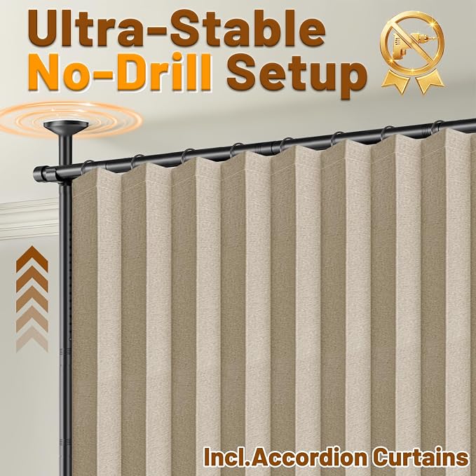 AJAZZ Room Divider Curtain+ Curtain Rods No Drilling Adjustable Tension 43-120× - Image 4