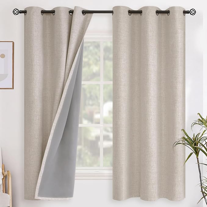 YoungsTex Oatmeal Linen Blackout Curtains 63 Inch Length by YoungsTex