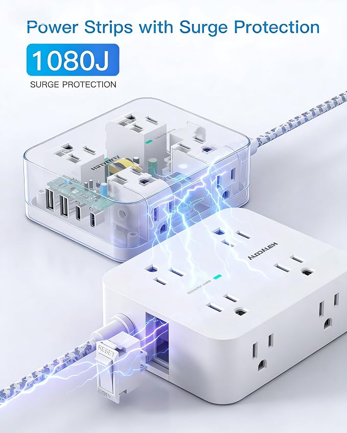 PD30W USB C Power Strip Surge Protector 15Ft, 1080J Desk Charging Station | 8 - Image 5