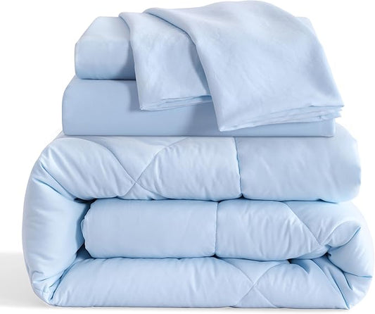 NTBAY Twin Comforter Set with Sheets, 5 Pieces Soft and Breathable Bedding Set, Twin Bed in a Bag, Down Alternative Comforter Set Solid Color All Season, Kids Bedding Set, Aqua